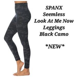 NEW Spanx Seemless Look At Me Now Leggings Black Camo Wide Flat Waistband XS